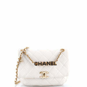 Chanel Small Enamel Logo CC Chain Flap Bag Quilted Lambskin